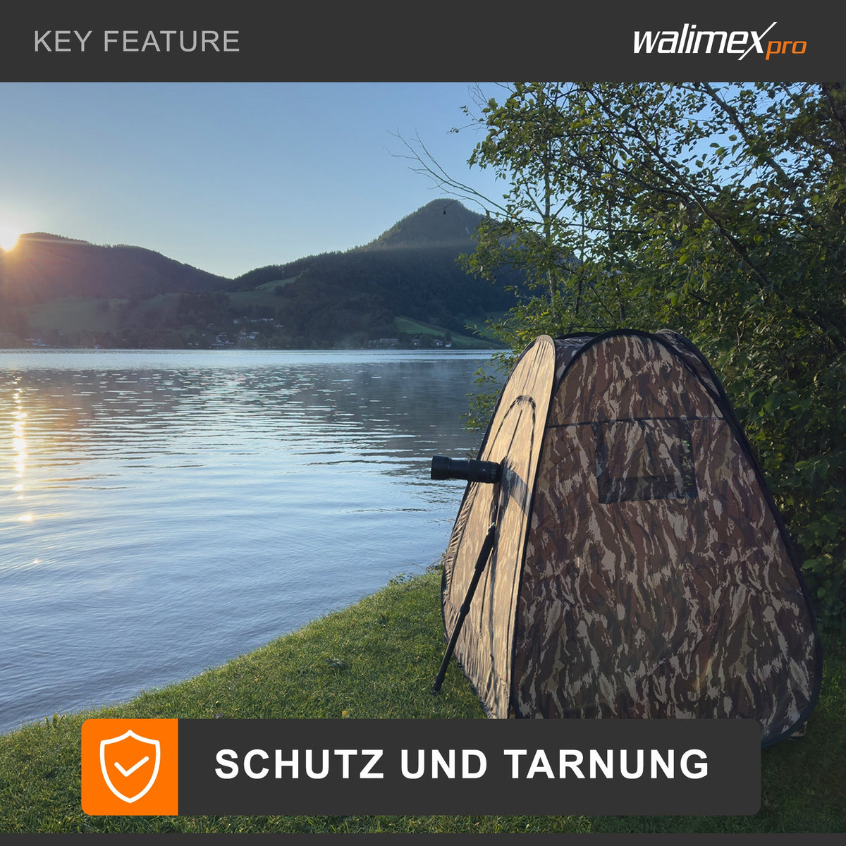 Walimex pro Pop-up Camouflage Tarnzelt für Naturfotografie und Tierbeobachtung – 1100 x 1100 x 1400 mm – Schnell auf- und abbaubar, mit Seitenfenstern inkl. Transporttasche