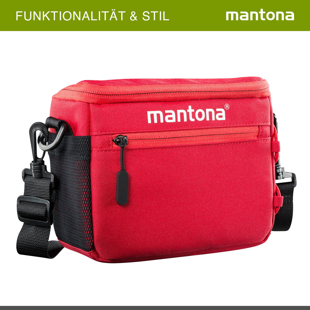 Mantona Irit Kameratasche, hochwertige Fototasche für Systemkameras, Umhängetasche für Kamera und Zubehör, Tragetasche mit variabler Inneneinteilung und Seitenfächer