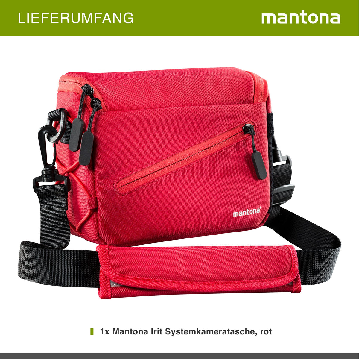 Mantona Irit Kameratasche, hochwertige Fototasche für Systemkameras, Umhängetasche für Kamera und Zubehör, Tragetasche mit variabler Inneneinteilung und Seitenfächer
