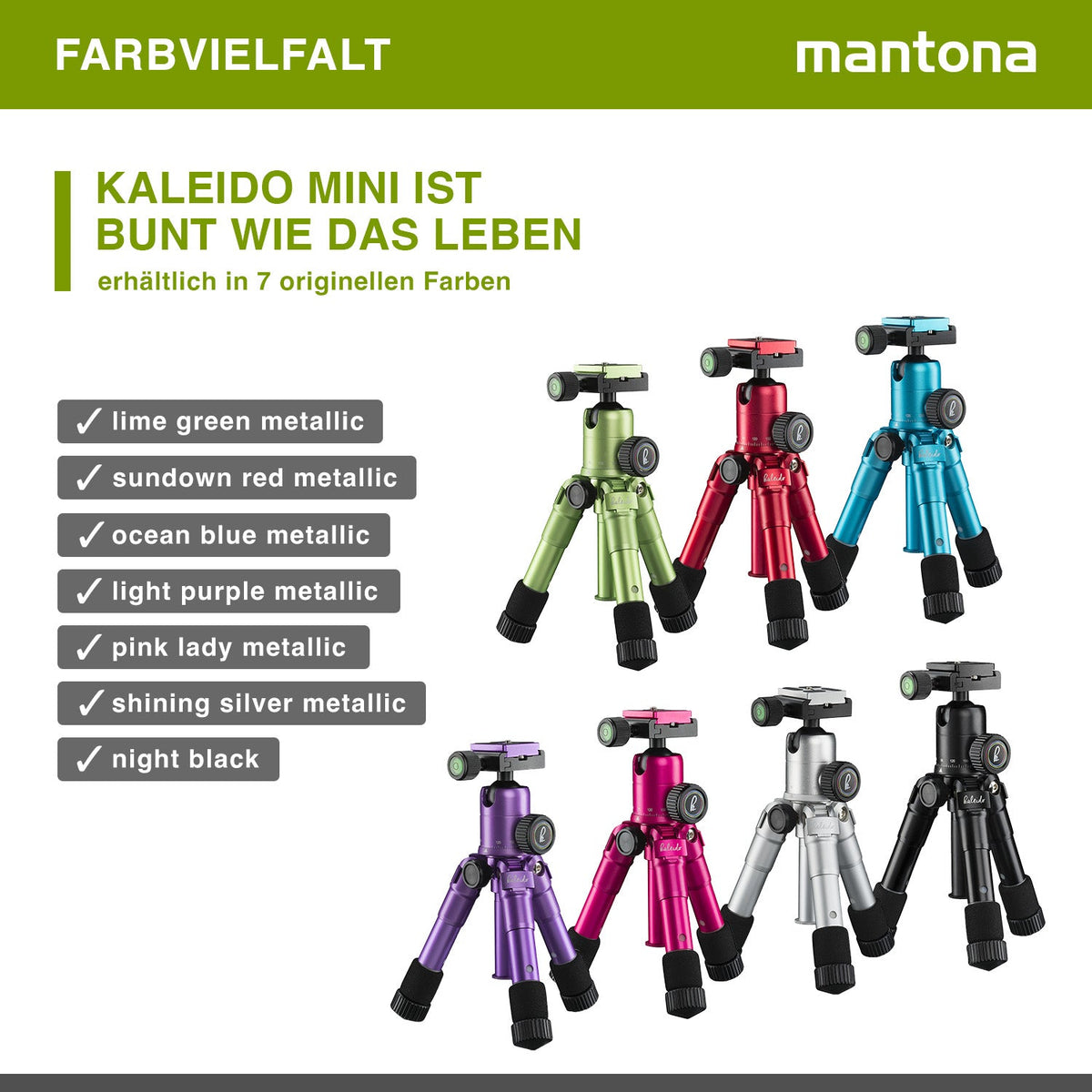 Mantona Kaleido Mini Tischstativ in night black Reisestativ inkl. Kugelkopf mit Schnellwechselplatte und Transporttasche