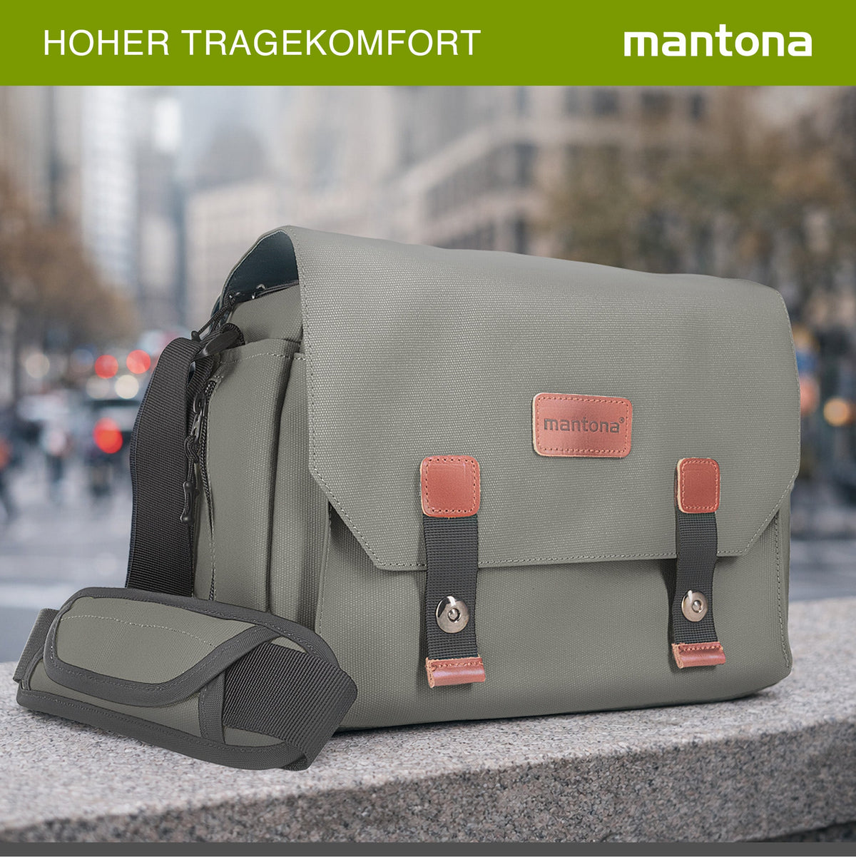 Mantona Kameratasche Milano grande (modische Universaltasche für Digital-Spiegelreflex-Kameras und Systemkameras plus Zubehör, Vintage, graues Interieur) grau 21648