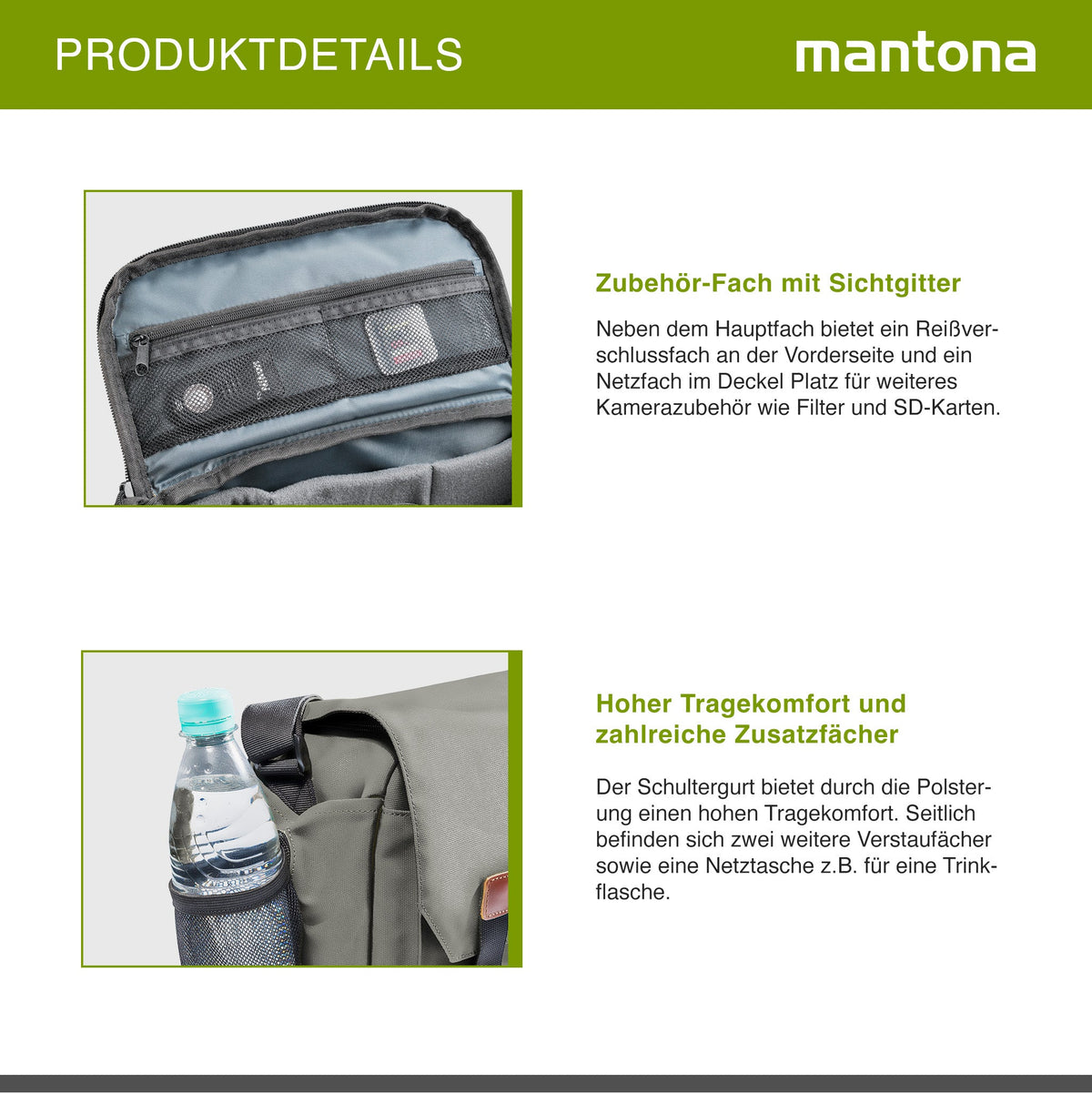 Mantona Kameratasche Milano grande (modische Universaltasche für Digital-Spiegelreflex-Kameras und Systemkameras plus Zubehör, Vintage, graues Interieur) grau 21648