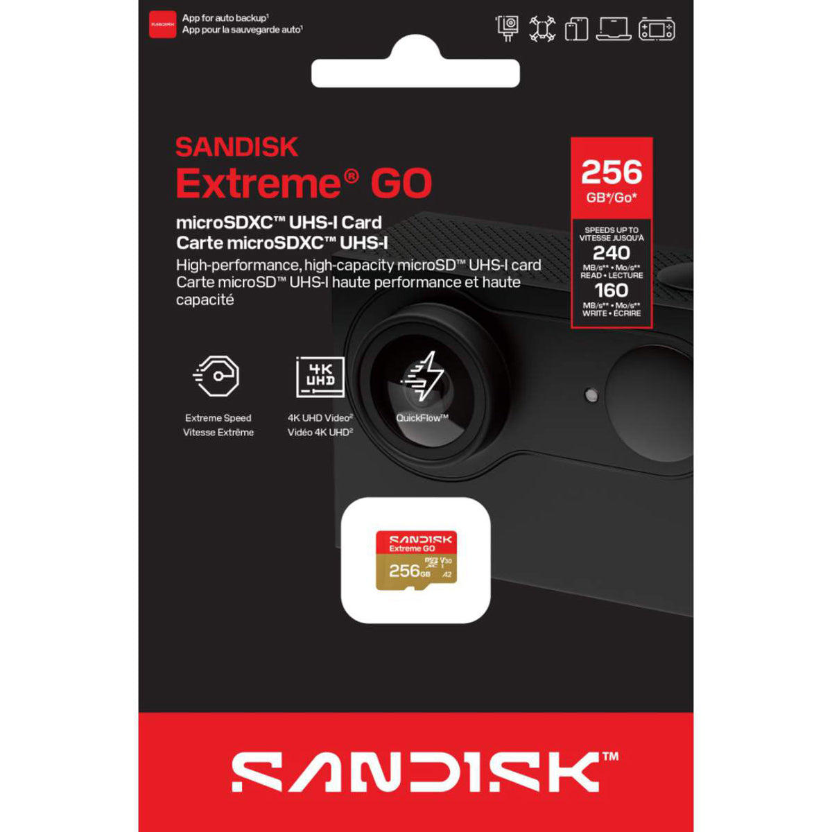 Scheda microSDXC SanDisk Extreme GO 256GB UHS-I R240 MB/s / W160MB/s 5K