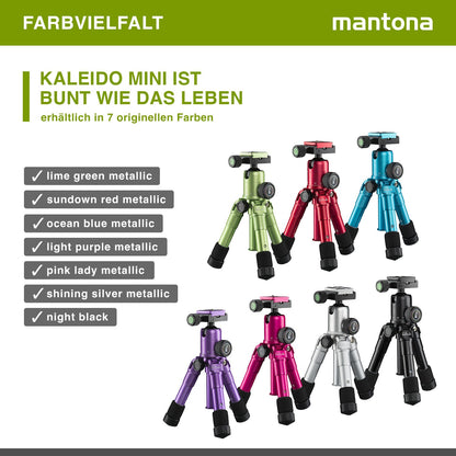 Mantona Kaleido Mini Tischstativ in night black Reisestativ inkl. Kugelkopf mit Schnellwechselplatte und Transporttasche