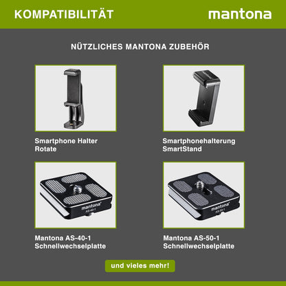 Mantona Kaleido Mini Tischstativ in night black Reisestativ inkl. Kugelkopf mit Schnellwechselplatte und Transporttasche