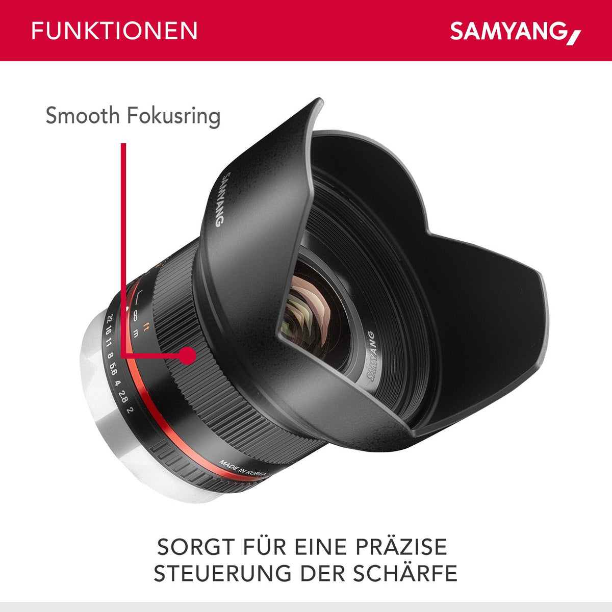 Samyang Weitwinkel Festbrennweite Objektiv 12mm F2.0 APS-C kompatibel mit Fuji X – APS-C, MF – für Kamera X-T5, X-H2, X-H2s, X-T4, X-T30, X-T30 II, X-T200, X-Pro3, X-A7, X-T100, X-T3 – schwarz