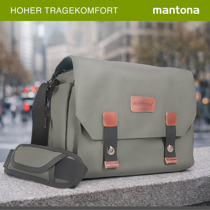 Mantona Kameratasche Milano grande (modische Universaltasche für Digital-Spiegelreflex-Kameras und Systemkameras plus Zubehör, Vintage, graues Interieur) grau 21648