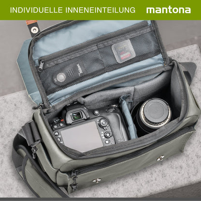 Mantona Kameratasche Milano grande (modische Universaltasche für Digital-Spiegelreflex-Kameras und Systemkameras plus Zubehör, Vintage, graues Interieur) grau 21648