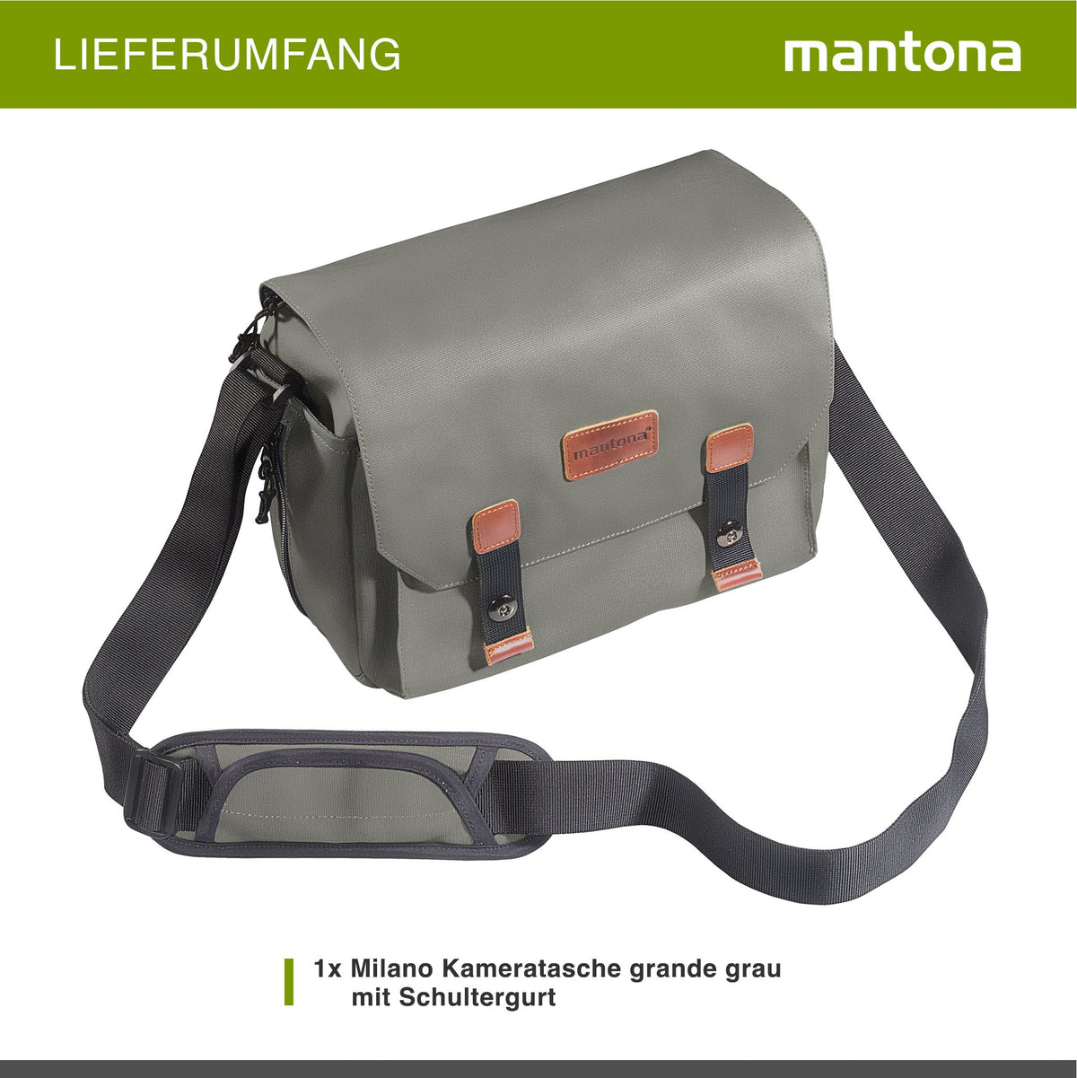 Mantona Kameratasche Milano grande (modische Universaltasche für Digital-Spiegelreflex-Kameras und Systemkameras plus Zubehör, Vintage, graues Interieur) grau 21648